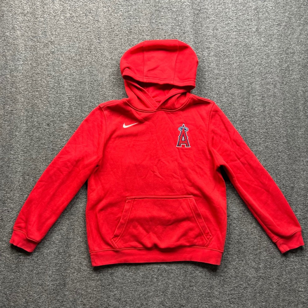 Nike Hoodie Boys Large Red Los Angeles Angels Clark‎ 54 MLB Pullover 836308-657